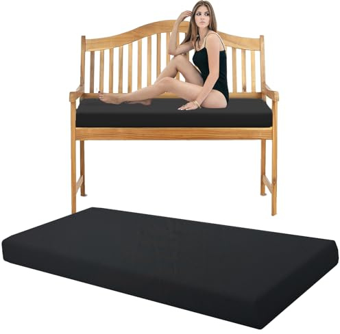 Pinkfairy Garden Bench Seater Outdoor Furniture Rattan Sofa Patio Cushion Sun Lounger Swing Chair Indoor Cushions Floor Seat Rectangle Large Foam Pad (Black, 2 Seater 108cm x 45cm x 6cm)