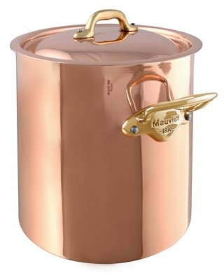 Mauviel M'Heritage 150 B 1.5mm Polished Copper & Stainless Steel Stockpot With Lid & Brass Handles, 9.9-Qt, Made In France