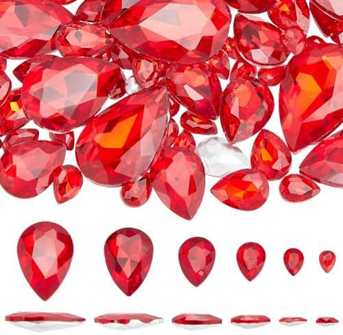 FINGERINSPIRE 94 Stück Tropfenförmige Glas Strasssteine In 6 Größen Strasssteine Mit Spitzer Rückseite Rote Facettierte Glas Strasssteine Edelsteine Schmuck Verzierungen Mit Plattierter Rückseite
