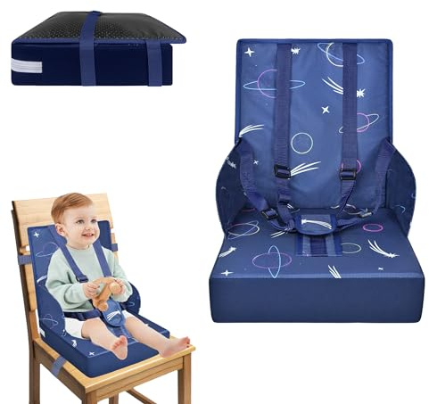 UISEBRT Sitzerhöhung Stuhl Kind Tragbar Sitzkissen Kinder mit Verstellbarem Sicherheitsgurt Rutschfest Kindersitz Waschbar Boostersitz für Zuhause Unterwegs, Blau