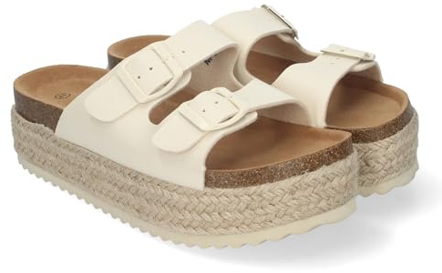 shoes&blues.es Sandalia de Plataforma para Mujer, Comodas y Elegantes, Forradas de Yute, con Planta Anatomica, y Hebillas en la Pala, Ideales para Primavera Verano