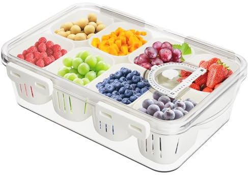 Les-Theresa Food Storage Containers With Handles, Divided Serving Tray With Lid for Fridge, Fruit and Vegetable Fresh Container (8)