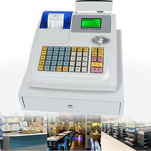 GJBMXSM Elektronische Kasse Registrierkasse Kleinunternehmer mit 48 Tasten LED Gastronomie Registrierkasse Einzelhandel Kassensystem Kasse für Einzelhandel,White
