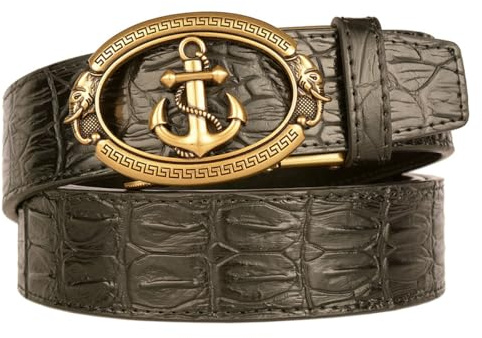 xichuangyuXCY Ceinture à Cliquet pour Hommes - Style Classique Rétro avec Boucle Dragon, Cuir Sculpté, Décontractée Business, Ancre Noire à Motif Crocodile