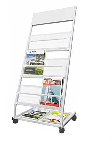 HAVVMK Zeitungsständer, Zeitschriftenständer, Zeitschriftenhalter, Metall-Broschürenständer mit Rädern, kommerzielle Ausstellungsschulen, Gaststättenbereiche, tragbare Poster-Organizer-St