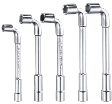 sourcing map 5pcs L Shaped Angled Hex Socket Wrench 8/9/10/11/12mm High Carbon Steel Double Ended Metric 6 Point Tubular Socket Spanner for General Repairing, Pipeline, Bicycle Car Maintenance