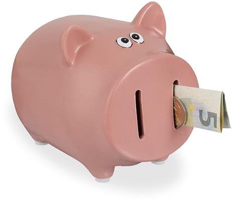 Relaxdays Sparschwein, mit Öffnung, Dolomit, Spardose Kinder & Erwachsene, HxBxT: 12,5 x 12 x 14 cm, Sparbüchse, rosa