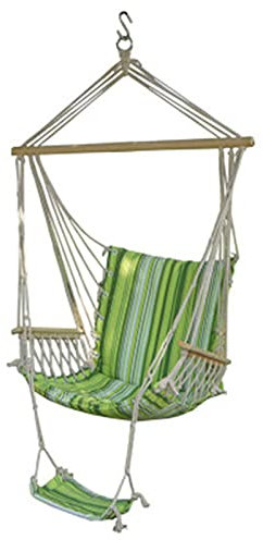 Sedia a amaca con corda sospesa con poggiapiedi e bracciolo, per giardino, patio, altalena, tessuto di cotone, colore verde