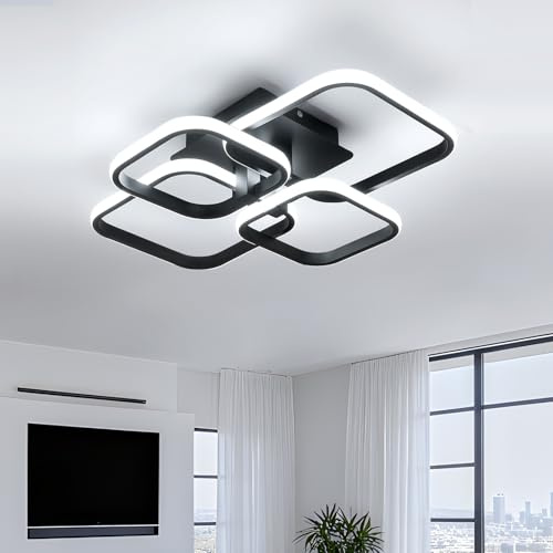 DELIPOP Plafoniera LED Soffitto Moderno, 60W 6750LM Lampadario 6500K | Nero Lampada da Soffitto Soggiorno per Camera da Letto Cucina Sala Pranzo