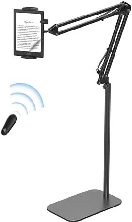 VOLTIFYMAX Tablet Bodenständer Kindle Halterung mit Kindle Fernbedienung für das Lesen im Bett, Kindle zubehör Tablet ständer für Kindle Paperwhite/Oasis/Kobo, iPad, Tablets, iPhones, Ebook 4.7-13''
