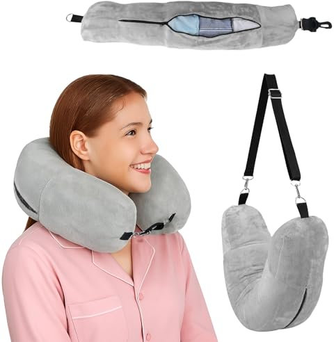 JIYIN Almohada cervical rellenable, almohada cervical multifuncional en forma de U, cojín de apoyo, almohada de viaje, suave para viajes, sin relleno (gris)