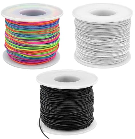 150m 3 Bände Schwarz + Weiß + Rainbow Color Gummiband für Armbänder,Langlebig DIY Band für Armbänders Geeignet für Herstellung Armbändern,Schnur für Armbänder Armband Gummiband