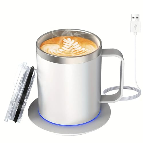 Chauffe-tasse, chauffe-tasse à café, chauffe-café portable auto-chauffant pour bureau, tasse intelligente à 2 réglages de température, tasse électrique alimentée par USB, convient pour diverses tasses