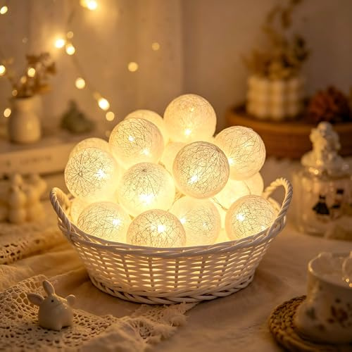 YeahBoom Guirlande Lumineuse Coton Boules Alimenté par Pile,300CM 20LED Guirlande Lumineuse Boule,pour Noël Halloween Anniversaire Mariage Chambre Enfant Fête