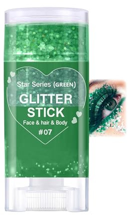 Glitzerstifte, Mermaid Sequins Body Glitter Stick, Rainbow Glitzer Gesicht Stick, Chunky Sequin Glitzerpulver für Gesicht/Körper/Haare/Augen/Lippen, Christmas Festival Rave Accessories (07 Grün)