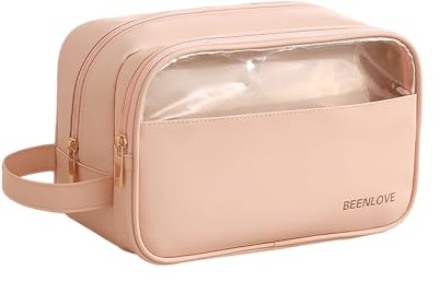 Tragbare Reise wasserdicht Makeup Tasche/Cosmetic Bag mit goldenem Reißverschluss für Frauen und Mädchen/Weit Offen Kosmetik Organizer aus PU-Leder mit seitlichem Griff/Nagellack&Makeup Pinsel