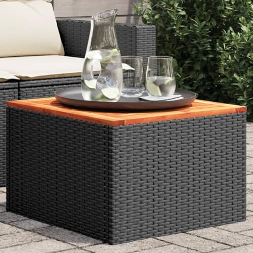 Refined Gartentisch Schwarz 55x55x37 cm Poly Rattan und Akazienholz