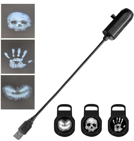Proiettore di Halloween – Lampada scheletro magnetica a 3 modalità per casa infestata | Materiale ABS, ricaricabile USB, LED girevole a 360 gradi, stampa fantasma, palma per vialetto, patio e