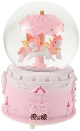 OUNONA Musical Snow Globe Music Box for Kids Rotating Carousel with Light and Hand-cranked Music Globe Keepsake Gift for Girls Bedroom Decor