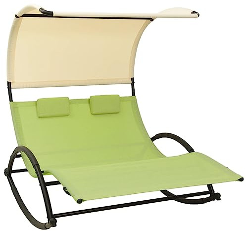 EMYRLXQW Outdoor Furniture-Outdoor Seating -Double Sun Lounger with Canopy Textilene Green and Cream