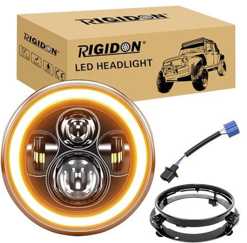 RIGIDON 1x 7 zoll rund scheinwerfer mit rundring halterung, 50W 5000lm | 6000K weiß, 4 modi fahrscheinwerfer feuer kreuz bernstein DRL, offroad beleuchtung, für auto Wrangler JK TJ LJ CJ Humm-er JP