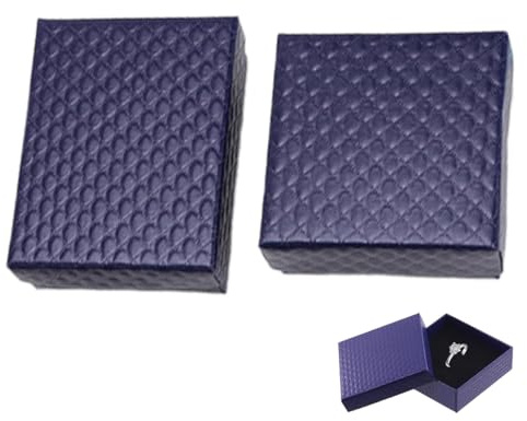 ZORVYN Lot de 2 Boîtes à Bijoux Cadeau Boîtes en Carton avec Couvercle Motif Mat et Doublure en Velours pour Bagues, Colliers, Présentation et Cadeaux (Bleu Marine)