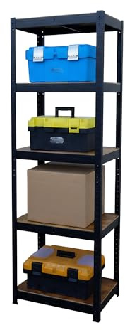 Scaffale Pesante Relaxdays, HLP 180x60x30 cm, 500 kg, 5 Ripiani, Industriale, scaffale da Magazzino, Nero/Marrone