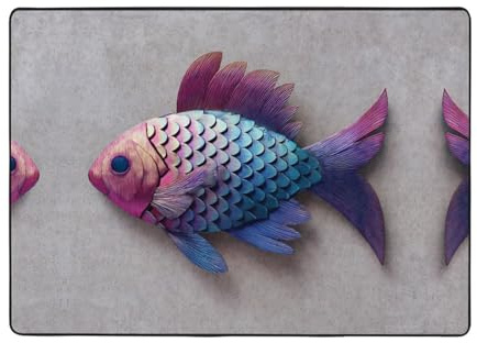 HHGFASD Alfombra de metal brillante con patrón de peces de 80 x 58 pulgadas para sala de estar, oficina, mesa de café, cama, balcón, suave, esponjosa, absorbente de agua, duradera