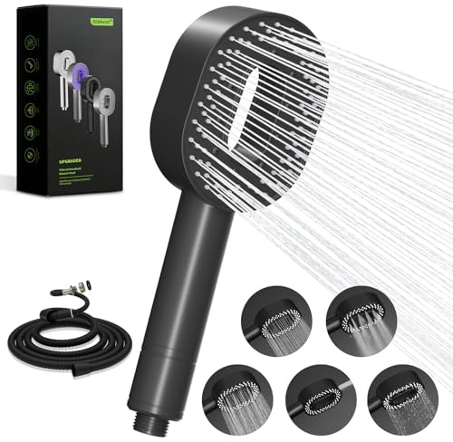 Hibbent 5 Spray Modes Shower Head and Hose with 20 Stage Filter, Black | High Pressure Bathroom Shower Head, Powerful Handheld Showerhead for Residual Chlorine Remove,Easy Installation, G1/2 Fit