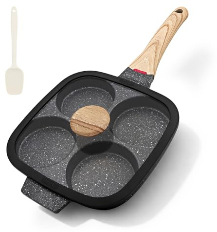 Bobikuke Poêle à Pancakes 4 Cavités avec Couvercle, Noir