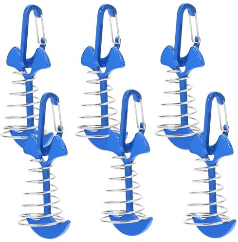 GALPADA Estacas para Tienda de Campaña Pequeñas de Aluminio Hebilla en Forma de Espina de Pescado, 6 Piezas Resistentes Resorte para Camping, Senderismo y Actividades al Aire Libre