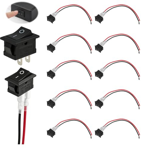 10 Pièces Mini Interrupteurs à Bascule T85 KCD1-101,Commutateurs SPST 2 Broches avec Câblage Noir,Installation Snap-In, Durée de Vie Mécanique et Électrique Élevée, Résistance à la Corrosion