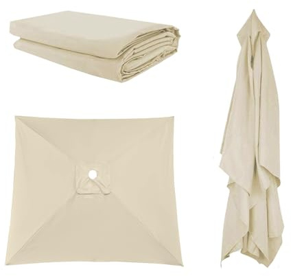 Auvent De Remplacement Pour Parasol 3x3m 2x3m 2x2m 8/6/4 Baleines, Protection UV Durable Housse Rechange Pour Parapluie Non Déporté, Grand Toile De Parasol Pour Cour Jardin Plage(Beige,3X3m)