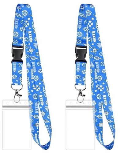 2 Unidades Cordón de Crucero con Portatarjetas, Funda Impermeable Transparente, Correa de Cuello Desmontable para Tarjetas de Identificación Llaves de Barco Oficina Escuela, Azul Claro