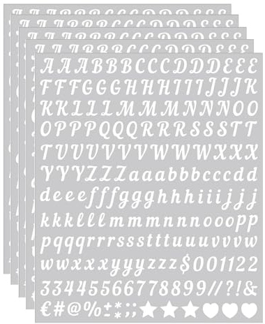 Muorruo 5 Bögen mit Buchstaben zum Beschriften, 1000 Stück, Schreibschrift-Alphabet A-Z, selbstklebendes Vinyl für Briefkastennummern, Firmenschilder, Türschilder, Bastelarbeiten, Weiß