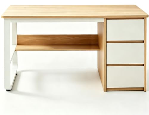 LLNWDNB Escritorio de Ordenador Mesa Oficina con 3 Cajones Escritorio Moderno para Oficina en Casa con Marco de Metal,Tablero de Madera Fácil Montaje para Dormitorio B,100CM