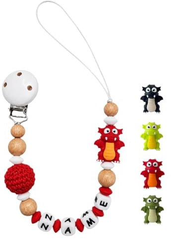 Individuell gestaltetes Babygeschenk personalisiertes Schnullerkette mit Namen für Mädchen oder Junge Baby Geschenk personalisiert zur Geburt & Taufe (Drache)