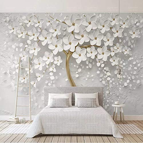 Yishuqiang Carta Da Parati Murale Fiori Bianchi 3D Decorazione Della Parete Della Camera Da Letto Del Soggiorno Quadri Murali