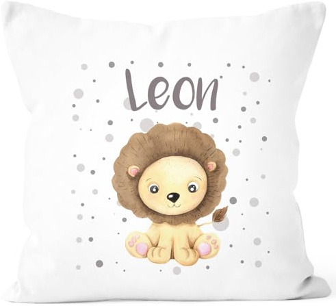 SpecialMe® Kissen-Bezug mit Namen für Kinder Löwen Motiv Namenskissen Baumwolle 40x40 Weiss Unisize