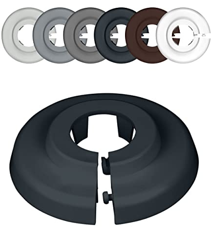 FUX Rosace radiateur cache-tuyau, 22mm, lot de 2, simple, polypropylène | Habille proprement les sorties de tuyaux de chauffage, pose clipsable sans outil, Gris anthracite