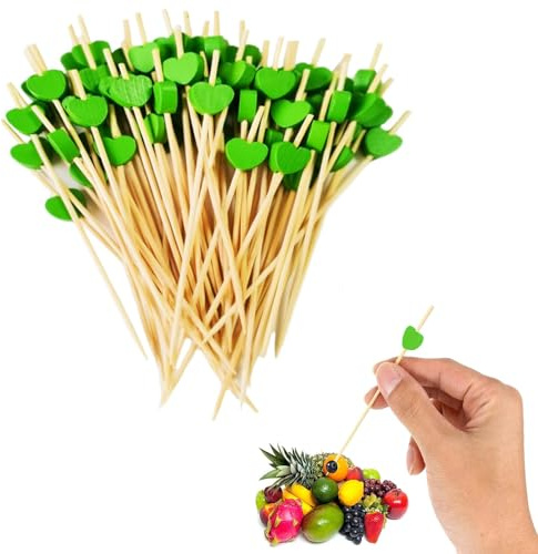 100 Stücke Cocktail Sticks Set, Holz Spieße Cocktailspieße,Fingerfood Partypicker 12 cm, für Party Geschenk Fasching Geburtstag Party, für Grillgut, Fingerfood, Obst-Spieß (Grün)