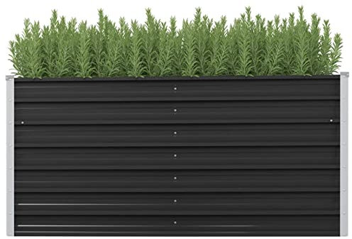 Mogou Garten-Hochbeet, Pflanzkübel, Kräuterbeet, Hochbeete-kit, Schneckenzaun, Pflanztrog, Pflanzgefäße, Pflanzfolie Für Hochbeet,Teichbecken, Anthrazit 160 x 40 x 77 cm Verzinkter Stahl