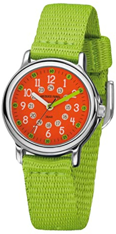 JACQUES FAREL KCF 090 - Reloj de pulsera para niños, analógico, de cuarzo, con correa de tela, extra suave, color verde claro y naranja, verde, Clásico