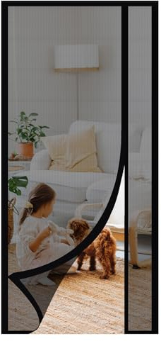 Sekey Fliegengitter Tür Vorhang Gegen Katzenkratzer Seitliche Öffnung Fliegengitter Ohne Bohren Balkontür Fliegenvorhang aus Fiberglas Netz Schwarz 130x230cm