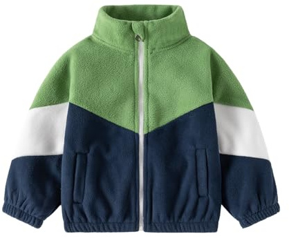 Volunboy Bambino Ragazzi Giacca in Pile, Cerniera Integrale Felpe Foderata Invernale Cappotto Giubbotto con Tasche(Verde,4-5 anni,Taglia 120)
