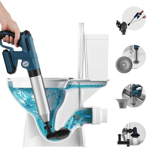 Electric Plunger Toilet, Drain Snake Clog Removal Tools, Heavy Duty Sink Plunger with Visual Barometer, Instant High Pressure Air Drain Auger Heavy Duty Bathroom Kitchen Plunger, Blue