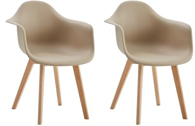 GrandCA HOME 2er-Set Esszimmerstühle, nordische Küchenstühle mit Beinen aus Buchenholz, Moderne Sessel für Wohnzimmer, Büro, Schlafzimmer, Esszimmer, Beige