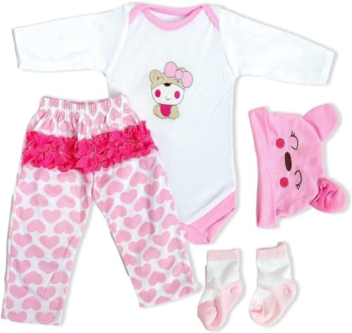Scnbom bambole reborn vestiti per 45-60cm silicone bambola femmina vere toddler originali bambolotti maschio parti (Orso rosa 4pcs Set)