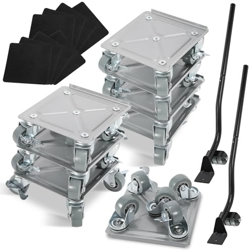 Ansobea Möbel transportrollen Set 8 Stück mit 2 Lastenhebe,Möbelroller 5 Räder Drehbar mit Bremse,Möbelroller Transportroller Max 600KG,Möbel Transporthilfe Schwerlast für möbel verschieben