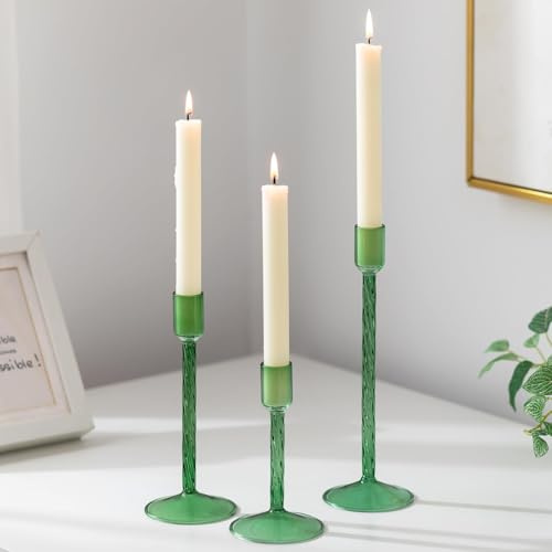 Glasseam Grün Kerzenständer Glas Stabkerzenhalter: 3er Set Kerzenhalter Stabkerze Deko Kerzenhalter für Stabkerzen Modern Kerzenständer Stabkerze für Weihnachten Wohnzimmer Esstisch Tischdeko